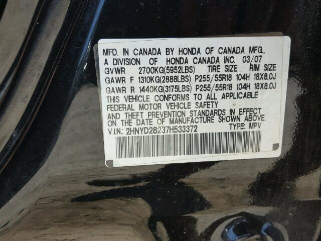 2HNYD28237H533372 - 2007 ACURA MDX BLACK photo 10