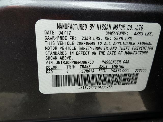 JN1BJ0RP6HM386758 - 2017 INFINITI QX50 GRAY photo 10