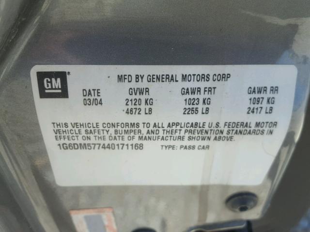 1G6DM577440171168 - 2004 CADILLAC CTS GRAY photo 10