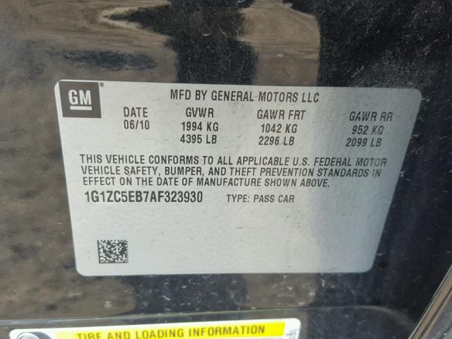 1G1ZC5EB7AF323930 - 2010 CHEVROLET MALIBU 1LT 黑色 照片 10