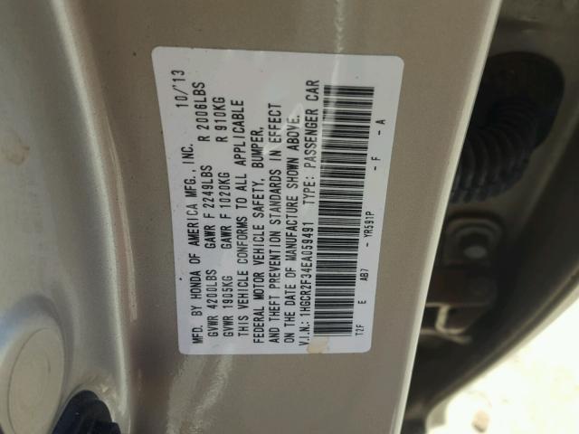 1HGCR2F34EA059491 - 2014 HONDA ACCORD LX GOLD photo 10