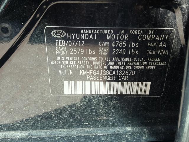 KMHFG4JG8CA132670 - 2012 HYUNDAI AZERA GLS BLACK photo 10