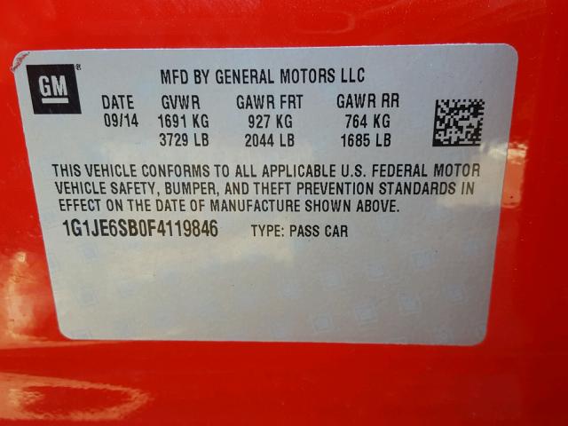 1G1JE6SB0F4119846 - 2015 CHEVROLET SONIC LTZ RED photo 10