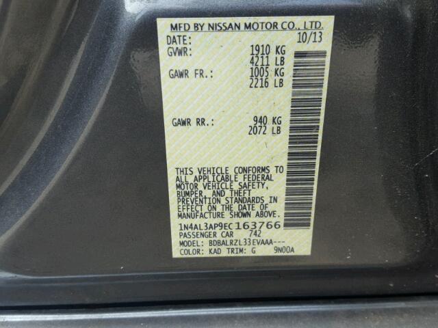 1N4AL3AP9EC163766 - 2014 NISSAN ALTIMA 2.5 GRAY photo 10