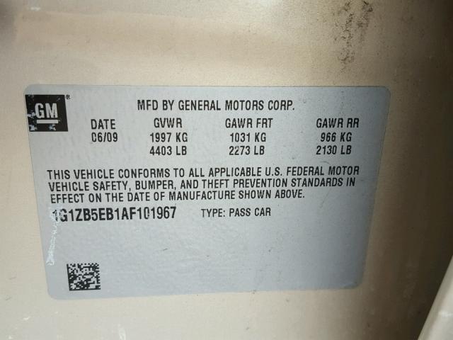 1G1ZB5EB1AF101967 - 2010 CHEVROLET MALIBU LS GOLD photo 10