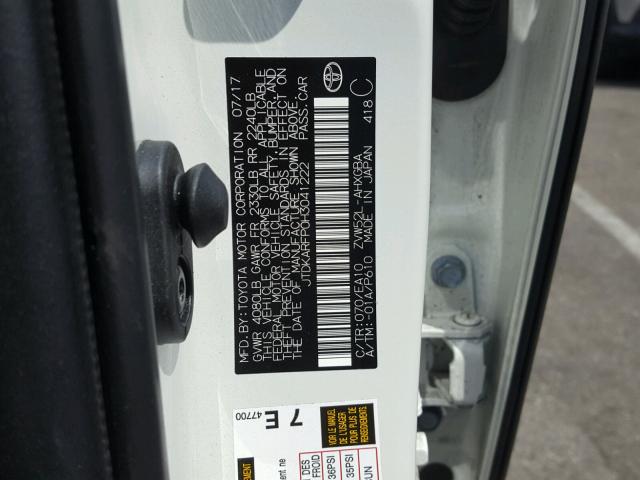 JTDKARFP0H3041222 - 2017 TOYOTA PRIUS PRIM 白色 照片 10