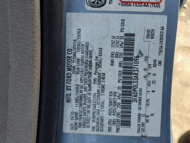 3FADP0L33AR371096 - 2010 FORD FUSION HYB BLUE photo 10