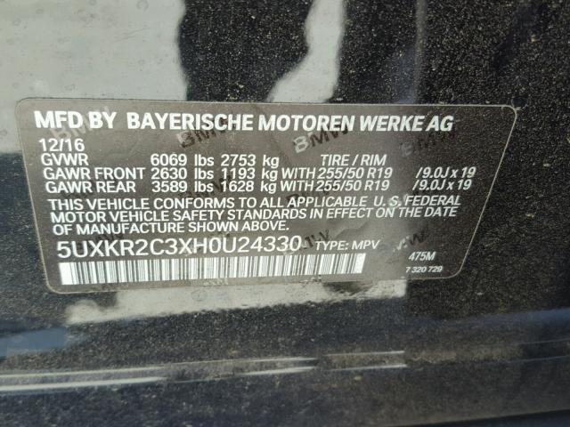 5UXKR2C3XH0U24330 - 2017 BMW X5 SDRIVE3 BLACK photo 10