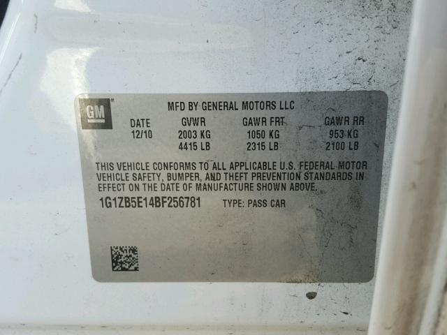 1G1ZB5E14BF256781 - 2011 CHEVROLET MALIBU LS 白色 照片 10