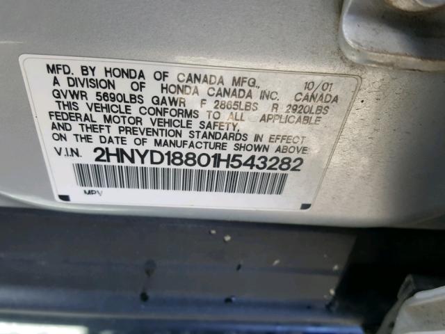 2HNYD18801H543282 - 2001 ACURA MDX TOURIN SILVER photo 10