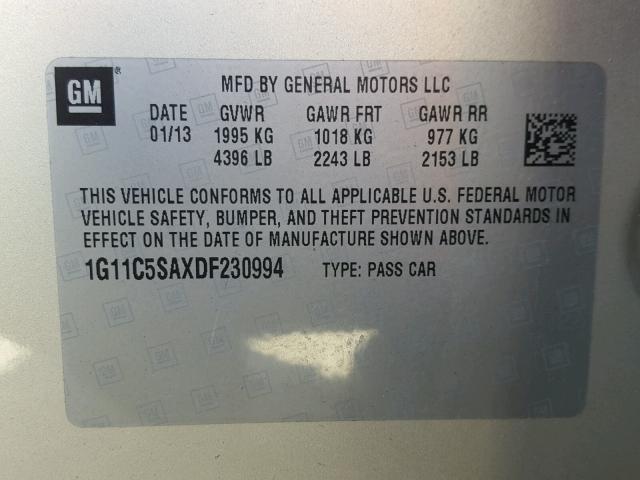 1G11C5SAXDF230994 - 2013 CHEVROLET MALIBU 1LT 金色 照片 10