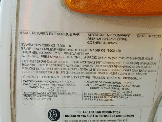 4YDT28927ET410016 - 2014 KEYSTONE PASSPORT 白色 照片 10