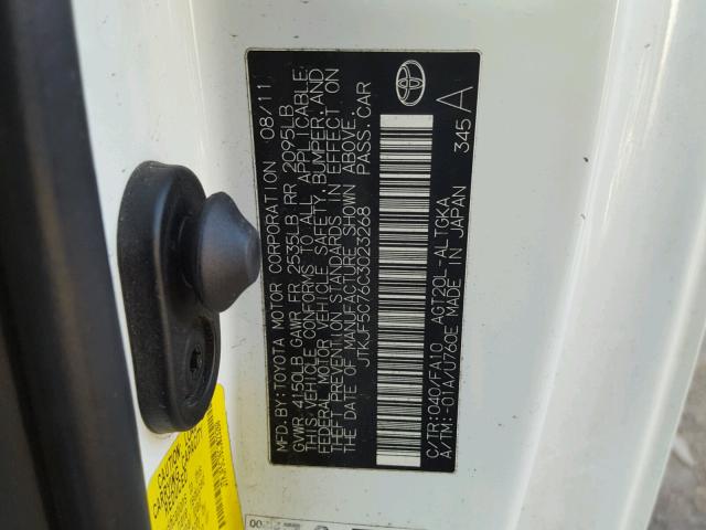 JTKJF5C76C3023268 - 2012 TOYOTA SCION TC 白色 照片 10