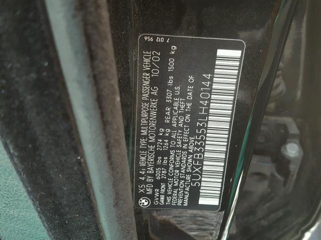 5UXFB33553LH40144 - 2003 BMW X5 4.4I BLACK photo 10