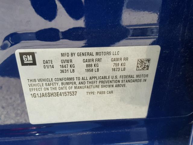 1G1JA6SH3E4157537 - 2014 CHEVROLET SONIC LS 蓝色 照片 10