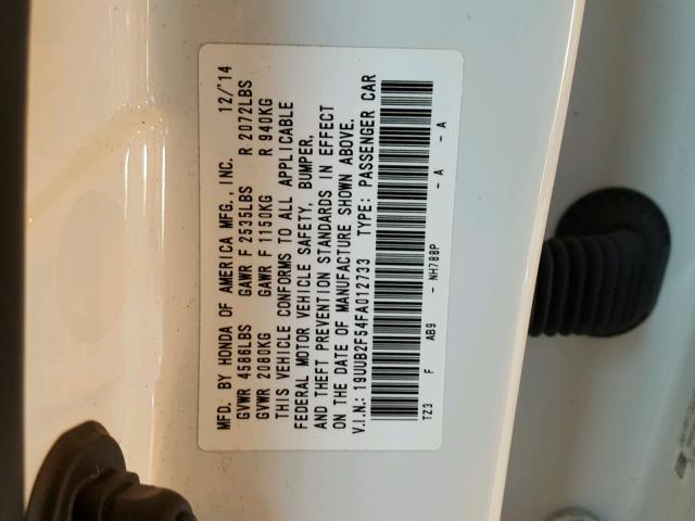 19UUB2F54FA012733 - 2015 ACURA TLX TECH WHITE photo 10