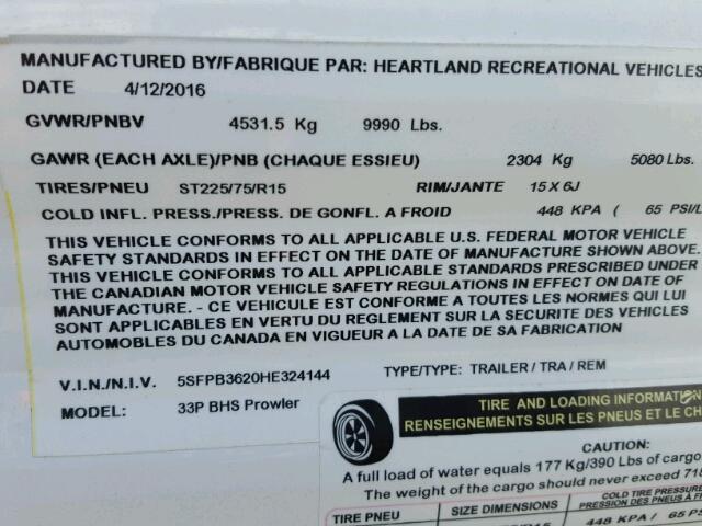 5SFPB3620HE324144 - 2017 HEART LAND PROWLER 双色 照片 10
