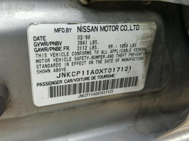 JNKCP11A0XT017121 - 1999 INFINITI G20 SILVER photo 10