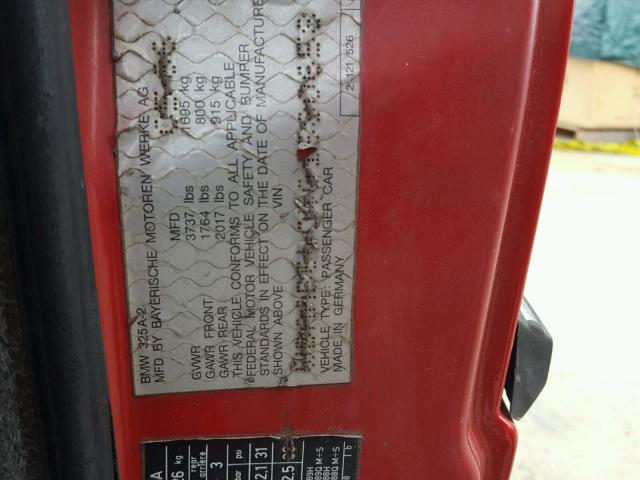 WBAAB6404G1680658 - 1986 BMW 325 E AUTO RED photo 10