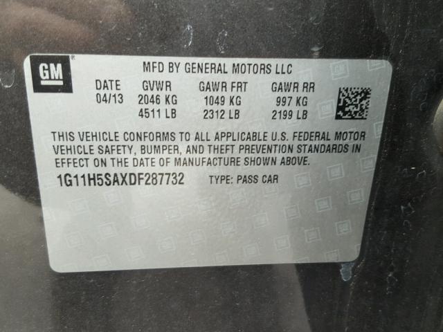 1G11H5SAXDF287732 - 2013 CHEVROLET MALIBU LTZ 灰色 照片 10