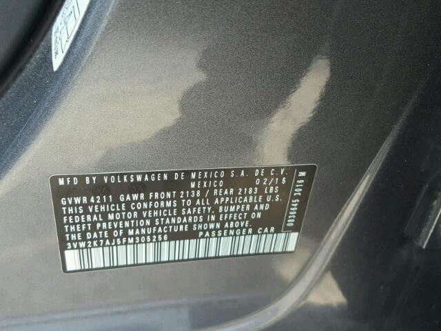 3VW2K7AJ5FM305256 - 2015 VOLKSWAGEN JETTA BASE CHARCOAL photo 10