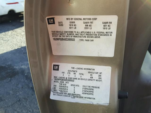 1G2NF52E42C265522 - 2002 PONTIAC GRAND AM S 金色 照片 10