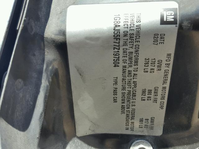 1G8AJ55F77Z197504 - 2007 SATURN ION LEVEL ნაცრისფერი ფოტო 10