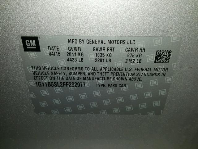 1G11B5SL2FF292977 - 2015 CHEVROLET MALIBU LS ნაცრისფერი ფოტო 10