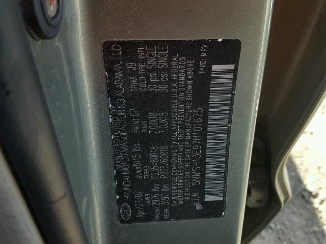 5NMSH13E97H101675 - 2007 HYUNDAI SANTA FE S GRAY photo 10