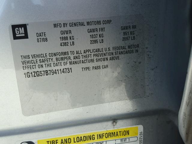 1G1ZG57B794114731 - 2009 CHEVROLET MALIBU LS 银色 照片 10