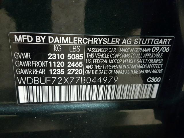 WDBUF72X77B044979 - 2007 MERCEDES-BENZ E 550 GREEN photo 10