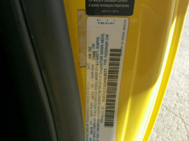 3VWCK21C62M453077 - 2002 VOLKSWAGEN NEW BEETLE 黄色 照片 10