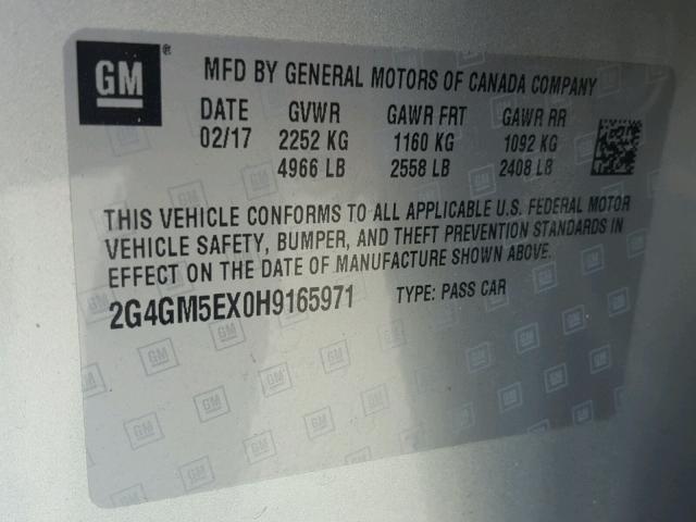 2G4GM5EX0H9165971 - 2017 BUICK REGAL SILVER photo 10