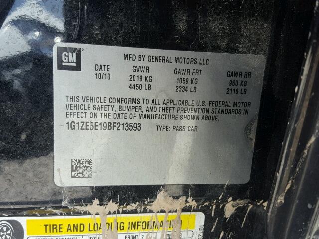 1G1ZE5E19BF213593 - 2011 CHEVROLET MALIBU LTZ 黑色 照片 10