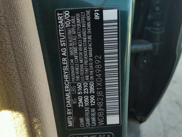 WDBJH82J81X049892 - 2001 MERCEDES-BENZ E 320 4MAT GREEN photo 10