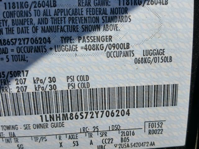 1LNHM86S72Y706204 - 2002 LINCOLN LS BLACK photo 10