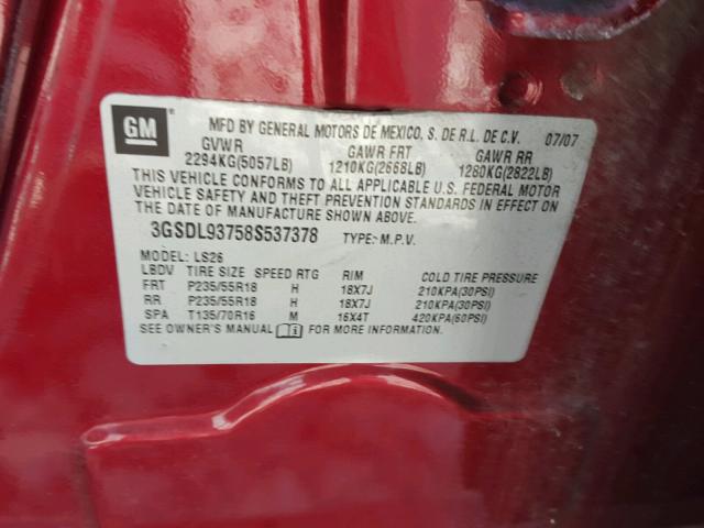 3GSDL93758S537378 - 2008 SATURN VUE REDLIN RED photo 10