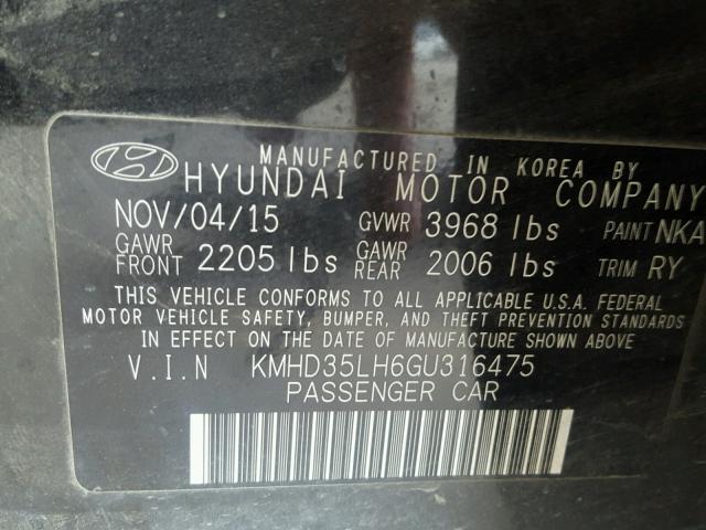 KMHD35LH6GU316475 - 2016 HYUNDAI ELANTRA GT BLACK photo 10