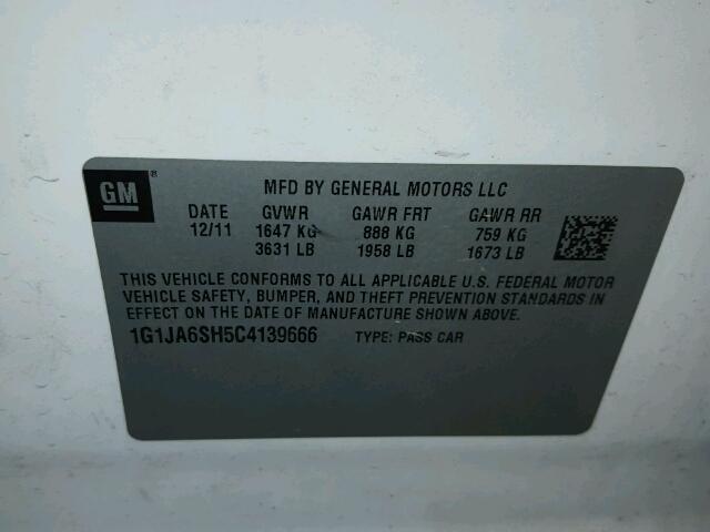 1G1JA6SH5C4139666 - 2012 CHEVROLET SONIC LS 白色 照片 10