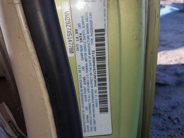 3VWCA21C5YM459772 - 2000 VOLKSWAGEN NEW BEETLE 绿色 照片 10