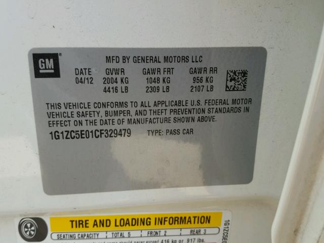 1G1ZC5E01CF329479 - 2012 CHEVROLET MALIBU 1LT 白色 照片 10