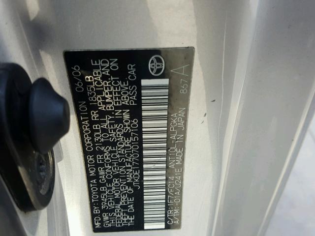 JTKDE177070157106 - 2007 TOYOTA SCION TC 银色 照片 10