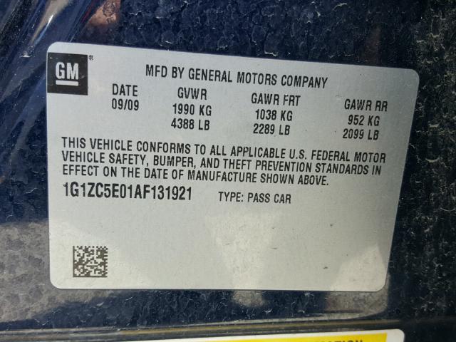 1G1ZC5E01AF131921 - 2010 CHEVROLET MALIBU 1LT BLUE photo 10