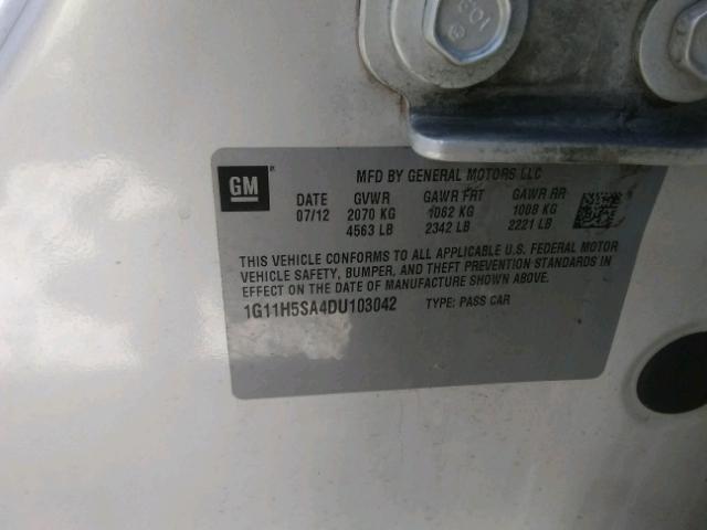 1G11H5SA4DU103042 - 2013 CHEVROLET MALIBU LTZ 白色 照片 10