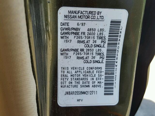 JN8AR05S8WW212711 - 1998 NISSAN PATHFINDER GREEN photo 10