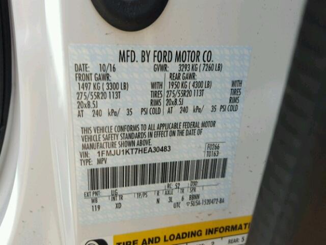 1FMJU1KT7HEA30483 - 2017 FORD EXPEDITION WHITE photo 10