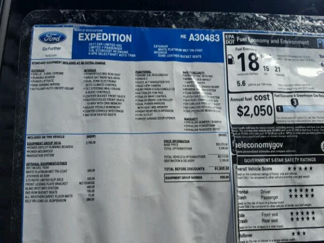 1FMJU1KT7HEA30483 - 2017 FORD EXPEDITION WHITE photo 9
