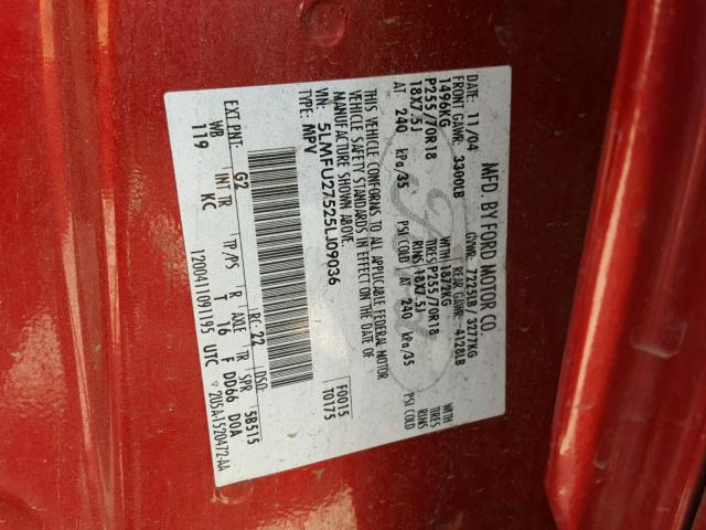 5LMFU27525LJ09036 - 2005 LINCOLN NAVIGATOR 红色 照片 10