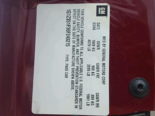 1G1ZS51F36F249215 - 2006 CHEVROLET MALIBU LS 栗色 照片 10