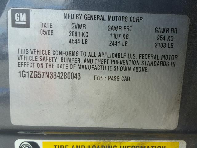 1G1ZG57N384280043 - 2008 CHEVROLET MALIBU LS 灰色 照片 10